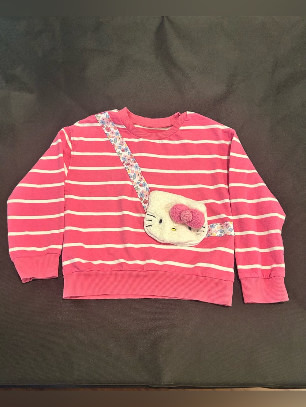 Hello Kitty Sanrio Pink and White Striped Pullover Sweatshirt